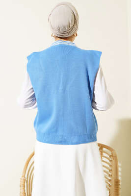 Önü Düğmeli Triko Yelek İndigo - Triko