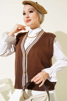Önü Düğmeli Triko Yelek Kahve 