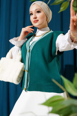 Önü Düğmeli Triko Yelek Zümrüt 