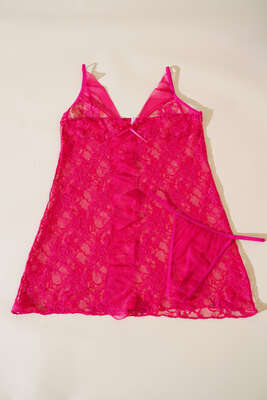 Önü Fırfırlı Dantelli Fantazi Gecelik Fuşya - YILDIRIM İÇ GİYİM