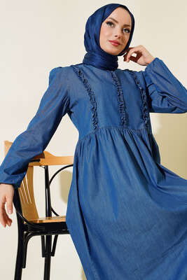 Önü Fırfırlı Kot Elbise Kot - Elbise