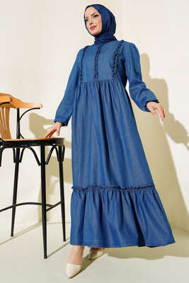 Önü Fırfırlı Kot Elbise Kot - Elbise