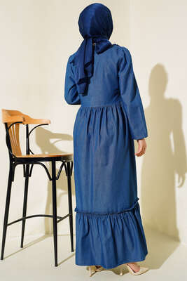 Önü Fırfırlı Kot Elbise Kot - Elbise