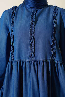 Önü Fırfırlı Kot Elbise Kot - Elbise