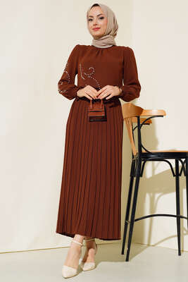 Önü İncili Etekli İkili Takım Kahve - İkili Takım