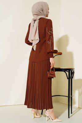 Önü İncili Etekli İkili Takım Kahve - İkili Takım