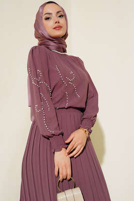 Önü İncili Etekli İkili Takım Magenta 