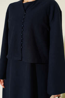 Önü Mini Düğmeli Elbise İkili Takım Lacivert - İkili Takım