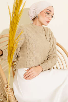 Örgü Detaylı Triko Kazak Altuni
