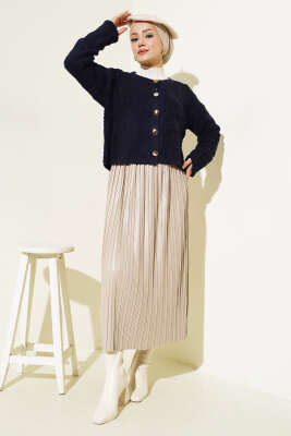 Örgü Düğmeli Kısa Hırka Lacivert - Triko