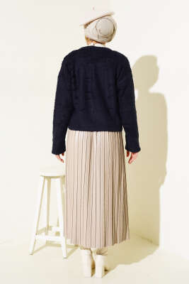 Örgü Düğmeli Kısa Hırka Lacivert - Triko