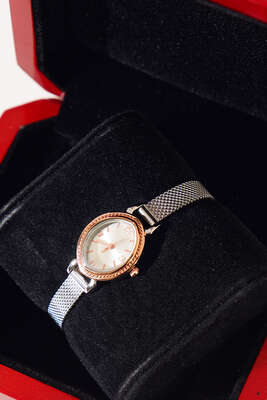 Oval Hasır Kordonlu Kadın Saat Silver - İNCİ BİJÜTERİ