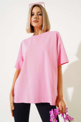 Oversize Basic T-shirt Pembe - Kadın Giyim Modelleri