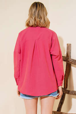 Oversize Kalıp Basic Gömlek Nar Çiçeği - Kadın Giyim Modelleri