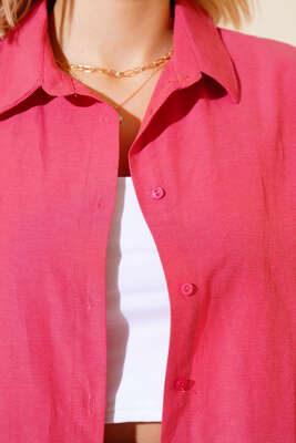 Oversize Kalıp Basic Gömlek Nar Çiçeği - Kadın Giyim Modelleri