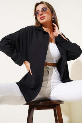 Oversize Kalıp Basic Gömlek Siyah 