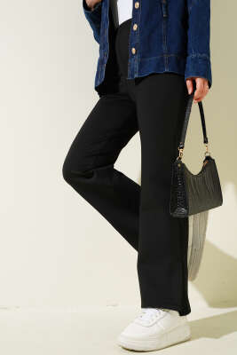 Paça Yırtmaçlı Scuba Pantolon Siyah