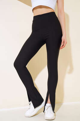 Paçası Yırtmaçlı Tayt Pantolon Siyah 