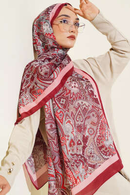 Paisley Motifli Şal Bordo - Başörtüsü