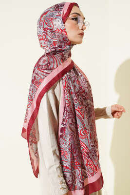 Paisley Motifli Şal Bordo - Başörtüsü