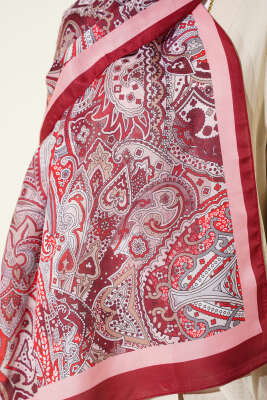 Paisley Motifli Şal Bordo - Başörtüsü
