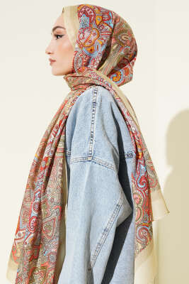 Paisley Motifli Şal Kına Yeşili - Başörtüsü