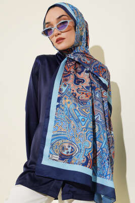 Paisley Motifli Şal Lacivert - Başörtüsü
