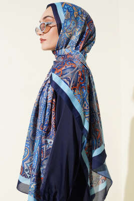 Paisley Motifli Şal Lacivert - Başörtüsü