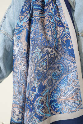 Paisley Motifli Şal Saks - Başörtüsü