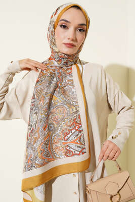 Paisley Motifli Şal Yağ Yeşili - Başörtüsü