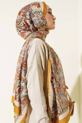 Paisley Motifli Şal Yağ Yeşili - Başörtüsü