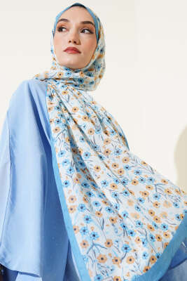 Papatya Desen Bambu Kraş Şal Soft Mavi