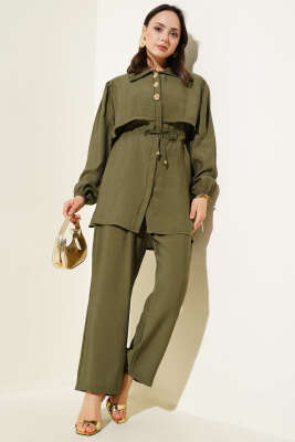 Parça Detaylı Bel Tünelli İkili Takım Haki 