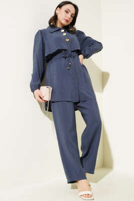 Parça Detaylı Bel Tünelli İkili Takım Kayrak Grisi - İkili Takım