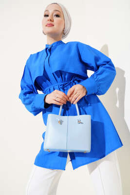 Parça Detaylı İp Bağcıklı Gömlek Saks