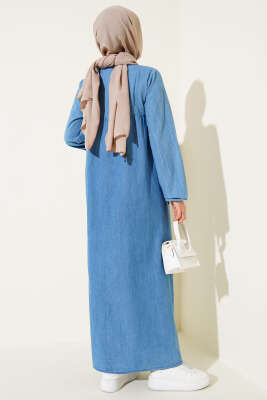 Patlı Beş Düğmeli Kot Mavisi Elbise - Elbise