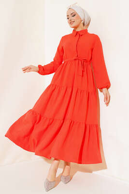 Patlı Dokuma Terikoton Elbise Alizarin 