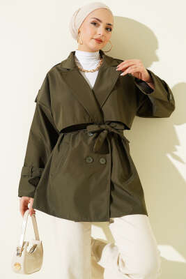 Pelerin Detaylı Apoletli Trençkot Haki - TABLO FASHİON