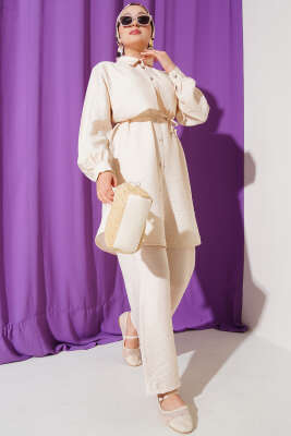 Pelerinli İp Bağcıklı İkili Takım Bej