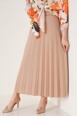 Pilise Detaylı Bej Etek