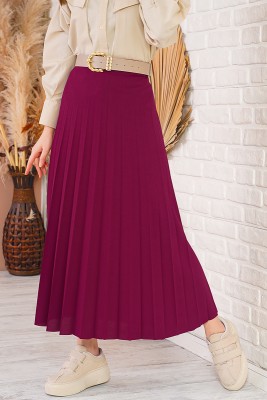 Pilise Detaylı Bordo Etek