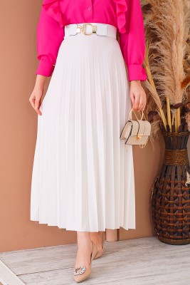 Pilise Detaylı Ekru Etek