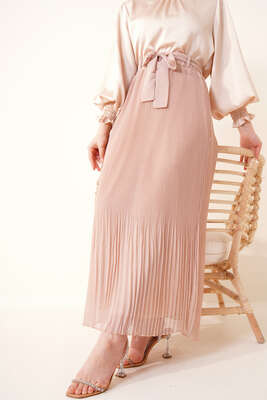 Pilise Detaylı Şifon Etek Camel - ALİ AKKAYA