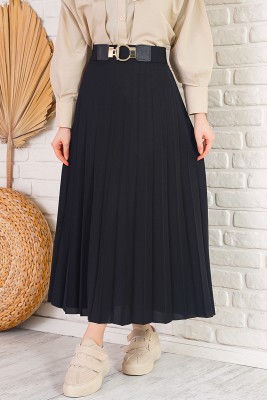 Pilise Detaylı Siyah Etek