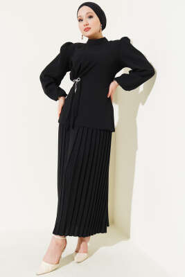 Pilise Etekli Tunik İkili Takım Siyah