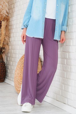 Piliseli Lazer Kesim Eflatun Pantolon