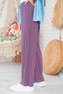 Piliseli Lazer Kesim Eflatun Pantolon - Pantolon