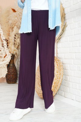 Piliseli Lazer Kesim Mor Pantolon 