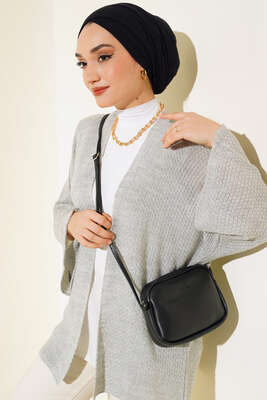 Pirinç Örgü Yarasa Kol Hırka Gri 