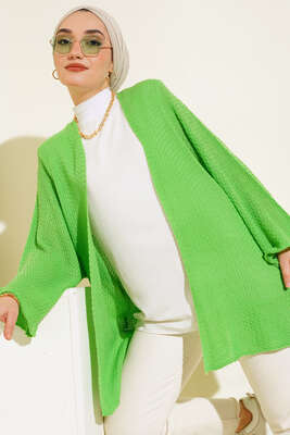 Pirinç Örgü Yarasa Kol Hırka Yeşil - Triko Hırka